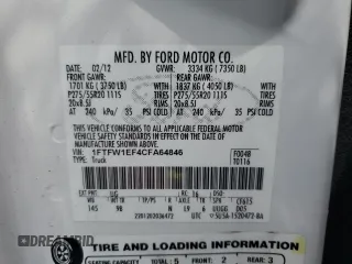 2012 Ford F-150 XL with VIN 1FTFW1EF4CFA64846, listed as a Copart auction lot 64670505 with 154,182 mi miles and Salvage title. Bid and sale history available at DreamBid. Image 12.