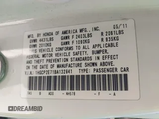 2011 Honda Accord EX with VIN 1HGCP2E71BA132841, listed as a IAAI auction lot 42270446 with 127,916 mi miles and . Bid and sale history available at DreamBid. Image 9.