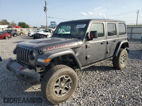 2020 Jeep Wrangler Unlimited Rubicon with VIN 1C4HJXFN3LW342670, listed as a Copart auction lot 46585355 with 19,569 mi miles and Salvage title. Bid and sale history available at DreamBid. Image 1.