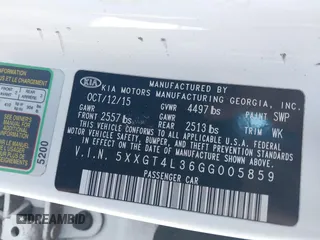 2016 Kia Optima LX with VIN 5XXGT4L36GG005859, listed as a IAAI auction lot 41053277 with 127,783 mi miles. Bid and sale history available at carsss.com. Image 9.