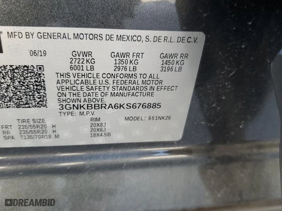 2019 Chevrolet Blazer with VIN 3GNKBBRA6KS676885, listed as a Copart auction lot 46925875 with 145,455 mi miles and Salvage Title. Bid and sale history available at carsss.com. Image 14.