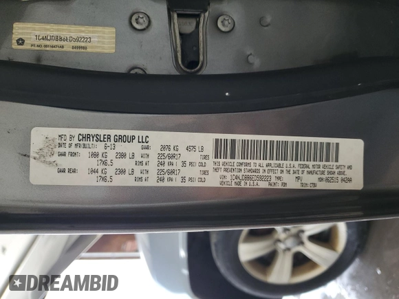 2014 Jeep Compass Sport with VIN 1C4NJDBB6ED592223, listed as a Copart auction lot 63343984 with 124,942 mi miles and Clean Title. Bid and sale history available at carsss.com. Image 13.
