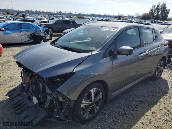 2020 Nissan LEAF SV with VIN 1N4AZ1CP1LC303256, listed as a Copart auction lot 46337665 with 34,347 mi miles and Salvage Title. Bid and sale history available at carsss.com. Image 1.