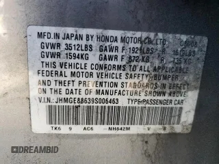2009 Honda Fit Sport z VIN JHMGE88639S006463, wystawiony jako Copart lot #58559205 z przebiegiem 212 609 mil mil oraz Czysty tytuł • Clean title. Historia ofert i sprzedaży dostępna na DreamBid. Obrazek 12.