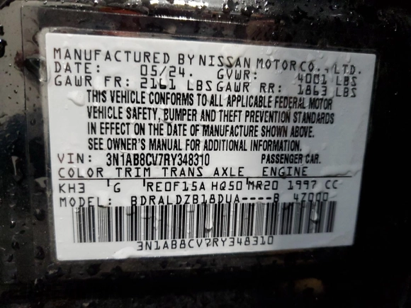 2024 Nissan Sentra SV with VIN 3N1AB8CV7RY348310, listed as a Copart auction lot 61210525 with 27,120 mi miles and Non repairable. Bid and sale history available at DreamBid. Image 12.