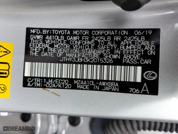 2019 Lexus UX with VIN JTHY3JBH3K2015326, listed as a Copart auction lot 49907933 with 44,545 mi miles. Bid and sale history available at carsss.com. Image 13.