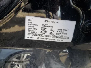 2022 Tesla Model Y Performance with VIN 7SAYGDEF1NF404133, listed as a Copart auction lot 51108165 with 44,102 mi miles and Salvage Title. Bid and sale history available at DreamBid. Image 14.