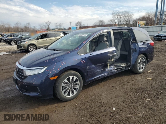 2022 Honda Odyssey EX-L with VIN 5FNRL6H71NB021161, listed as a Copart auction lot 47082215 with 63,510 mi miles and Salvage Title. Bid and sale history available at DreamBid. Image 1.