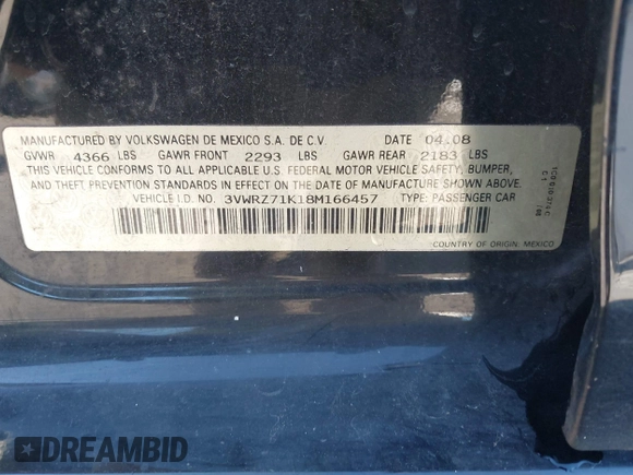 2008 Volkswagen Jetta SE z VIN 3VWRZ71K18M166457, wystawiony jako IAAI lot #41392289 z przebiegiem 244 330 mil mil oraz . Historia ofert i sprzedaży dostępna na DreamBid. Obrazek 9.