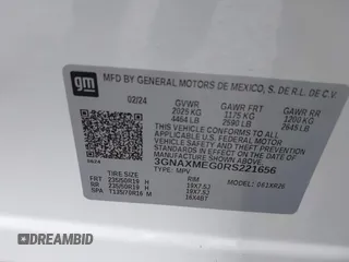 2024 Chevrolet Equinox RS with VIN 3GNAXMEG0RS221656, listed as a IAAI auction lot 42536858 with Not provided miles and . Bid and sale history available at DreamBid. Image 9.