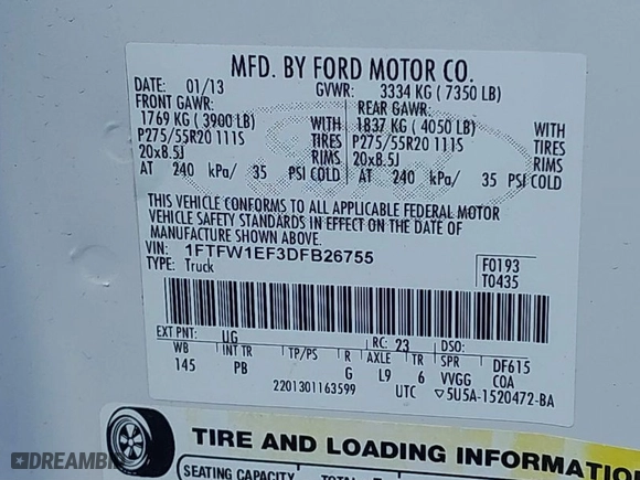 2013 Ford F-150 XL with VIN 1FTFW1EF3DFB26755, listed as a IAAI auction lot 41888243 with 231,078 mi miles. Bid and sale history available at carsss.com. Image 9.