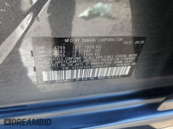 2021 Subaru Impreza with VIN 4S3GKAB61M3600191, listed as a Copart auction lot 46491005 with 64,774 mi miles and Salvage Title. Bid and sale history available at carsss.com. Image 12.