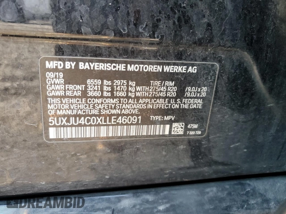 2020 BMW X5 M50i with VIN 5UXJU4C0XLLE46091, listed as a Copart auction lot 44954093 with 39,468 mi miles. Bid and sale history available at carsss.com. Image 12.
