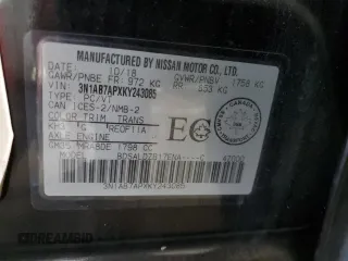 2019 Nissan Sentra SV with VIN 3N1AB7APXKY243085, listed as a Copart auction lot 46116655 with 75,586 mi miles and Salvage Title. Bid and sale history available at DreamBid. Image 12.