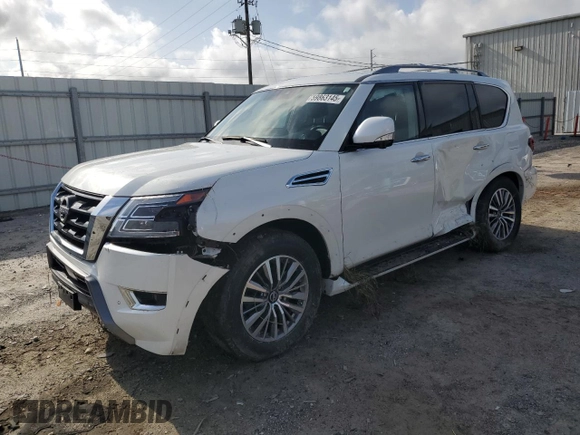 2023 Nissan Armada SL z VIN JN8AY2BDXP9690679, wystawiony jako Copart lot #59863145 z przebiegiem 20 386 mil mil oraz Szkoda całkowita • Salvage title. Historia ofert i sprzedaży dostępna na DreamBid. Obrazek 1.