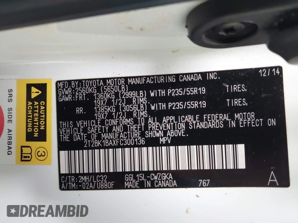 2015 Lexus RX 350 с VIN 2T2BK1BAXFC300136, выставлен на аукционе IAAI как лот 42590681 с пробегом 183 228 миль миль и . История ставок и продаж доступна на DreamBid. Изображение 9.
