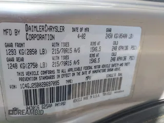 2002 Chrysler Voyager with VIN 1C4GJ25B02B697095, listed as a IAAI auction lot 41704565 with 168,931 mi miles. Bid and sale history available at carsss.com. Image 9.
