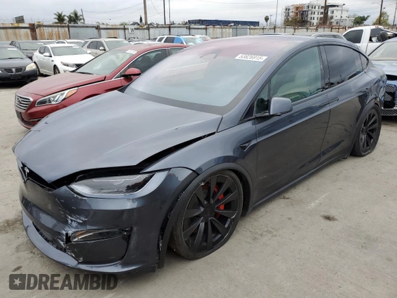 2023 Tesla Model X Plaid with VIN 7SAXCBE62PF405922, listed as a Copart auction lot 53826915 with 1,358 mi miles and Salvage Title. Bid and sale history available at DreamBid. Image 1.