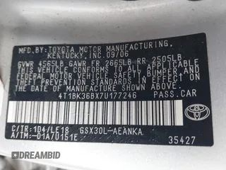2007 Toyota Avalon XL z VIN 4T1BK36BX7U177246, wystawiony jako IAAI lot #42264311 z przebiegiem 183 324 mil mil oraz . Historia ofert i sprzedaży dostępna na DreamBid. Obrazek 9.