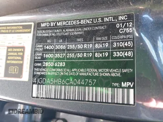 2012 Mercedes-Benz M ML 350 with VIN 4JGDA5HB6CA044757, listed as a IAAI auction lot 41858601 with 135,943 mi miles. Bid and sale history available at carsss.com. Image 9.