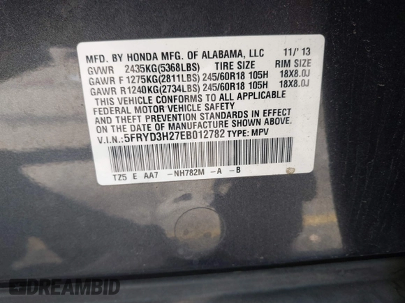 2014 Acura MDX with VIN 5FRYD3H27EB012782, listed as a IAAI auction lot 41992935 with 166,139 mi miles and . Bid and sale history available at DreamBid. Image 9.