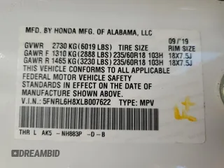 2020 Honda Odyssey Touring with VIN 5FNRL6H8XLB007622, listed as a Copart auction lot 76297494 with 83,452 mi miles and Salvage Title. Bid and sale history available at DreamBid. Image 16.