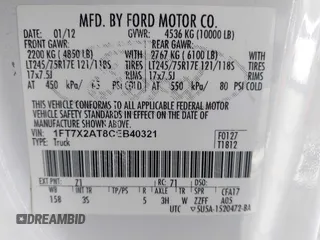 2012 Ford F-250 XLT with VIN 1FT7X2AT8CEB40321, listed as a IAAI auction lot 42170071 with 282,492 mi miles and . Bid and sale history available at DreamBid. Image 9.