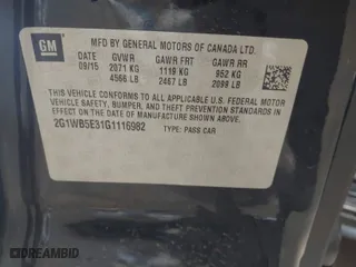 2016 Chevrolet Impala Limited LT with VIN 2G1WB5E31G1116982, listed as a IAAI auction lot 41463912 with NaN miles. Bid and sale history available at carsss.com. Image 9.