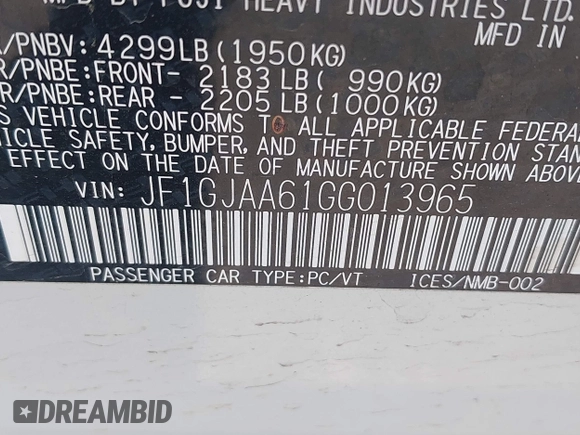 2016 Subaru Impreza z VIN JF1GJAA61GG013965, wystawiony jako IAAI lot #42152624 z przebiegiem 59 584 mil mil oraz . Historia ofert i sprzedaży dostępna na DreamBid. Obrazek 9.