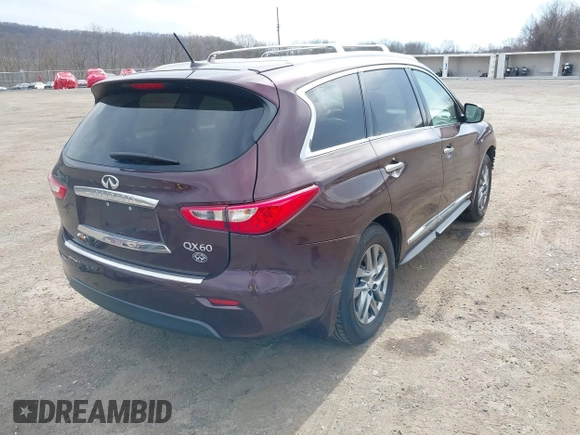 2014 Infiniti QX60 with VIN 5N1AL0MM3EC529582, listed as a IAAI auction lot 41844458 with 127,063 mi miles and . Bid and sale history available at carsss.com. Image 4.