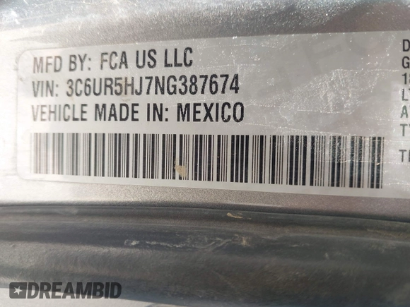 2022 Ram 2500 Tradesman z VIN 3C6UR5HJ7NG387674, wystawiony jako IAAI lot #42189557 z przebiegiem 125 045 mil mil oraz . Historia ofert i sprzedaży dostępna na DreamBid. Obrazek 9.