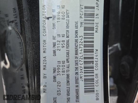 2020 Mazda CX-3 GS z VIN JM1DKFC72L1473243, wystawiony jako Copart lot #85976644 z przebiegiem 76 815 mil mil oraz Szkoda całkowita • Salvage title. Historia ofert i sprzedaży dostępna na DreamBid. Obrazek 12.