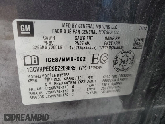 2014 Chevrolet Silverado 1500 Work Truck with VIN 1GCVKPEC9EZ209865, listed as a Copart auction lot 46626385 with 211,777 mi miles and Clean Title. Bid and sale history available at DreamBid. Image 12.