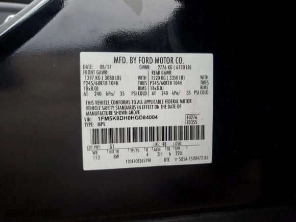 2017 Ford Explorer XLT with VIN 1FM5K8DH0HGD84004, listed as a Copart auction lot 44126095 with 94,116 mi miles and Salvage Title. Bid and sale history available at carsss.com. Image 15.