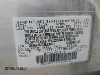 2014 Nissan Sentra SV with VIN 3N1AB7AP2EL638671, listed as a Copart auction lot 60745475 with Not provided miles and Salvage title. Bid and sale history available at DreamBid. Image 13.