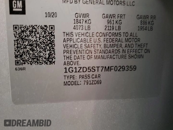 2021 Chevrolet Malibu LT with VIN 1G1ZD5ST7MF029359, listed as a Copart auction lot 51294585 with 90,103 mi miles and Clean Title. Bid and sale history available at DreamBid. Image 13.
