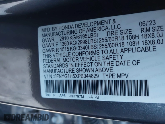 2023 Honda Pilot EX-L with VIN 5FNYG1H5XPB044829, listed as a IAAI auction lot 41396208 with 15,277 mi miles and . Bid and sale history available at DreamBid. Image 9.