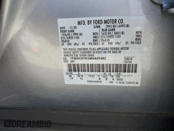 2021 Ford Explorer Limited with VIN 1FM5K8FW3MNA05482, listed as a Copart auction lot 80943644 with 63,600 mi miles and Salvage Title. Bid and sale history available at carsss.com. Image 15.