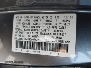 2009 Honda Accord LX-P with VIN JHMCP26459C007437, listed as a IAAI auction lot 41896268 with 221,522 mi miles and . Bid and sale history available at DreamBid. Image 9.