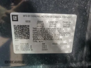 2018 Chevrolet Equinox LT with VIN 2GNAXJEV1J6291831, listed as a Copart auction lot 52679995 with 83,191 mi miles and Salvage title. Bid and sale history available at DreamBid. Image 13.