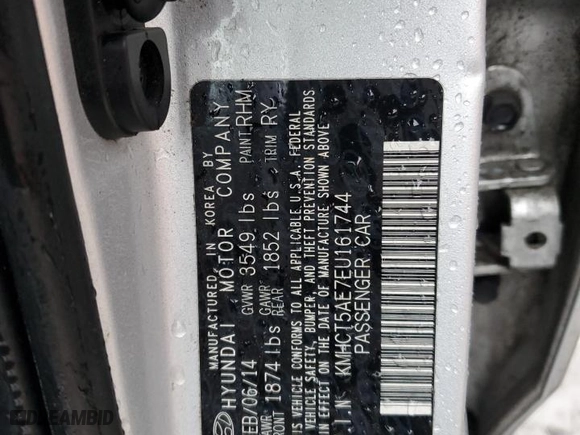 2014 Hyundai Accent GS with VIN KMHCT5AE7EU161744, listed as a Copart auction lot 43240345 with 131,176 mi miles and Salvage Title. Bid and sale history available at carsss.com. Image 14.
