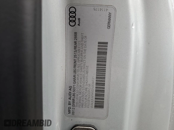 2013 Audi A5 Premium Plus z VIN WAULFAFH5DN006431, wystawiony jako Copart lot #55587605 z przebiegiem 105 472 mil mil oraz Szkoda całkowita • Salvage title. Historia ofert i sprzedaży dostępna na DreamBid. Obrazek 12.