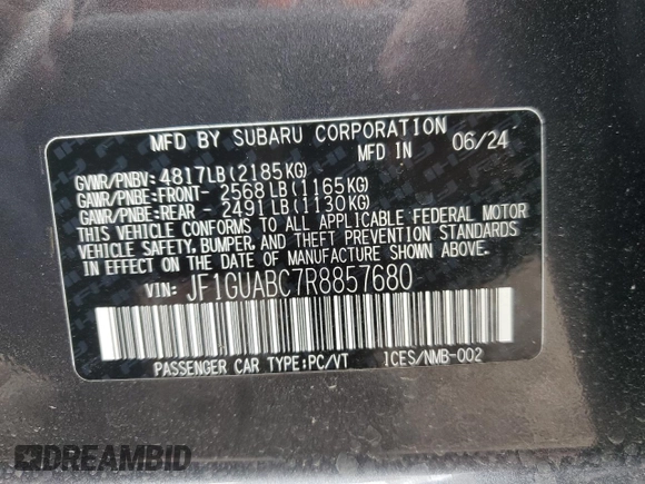 2024 Subaru Impreza with VIN JF1GUABC7R8857680, listed as a Copart auction lot 78100784 with 488 mi miles and Salvage Title. Bid and sale history available at carsss.com. Image 13.