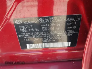 2012 Hyundai Sonata Limited z VIN 5NPEC4AC6CH366582, wystawiony jako IAAI lot #42172328 z przebiegiem 138 290 mil mil oraz . Historia ofert i sprzedaży dostępna na DreamBid. Obrazek 9.