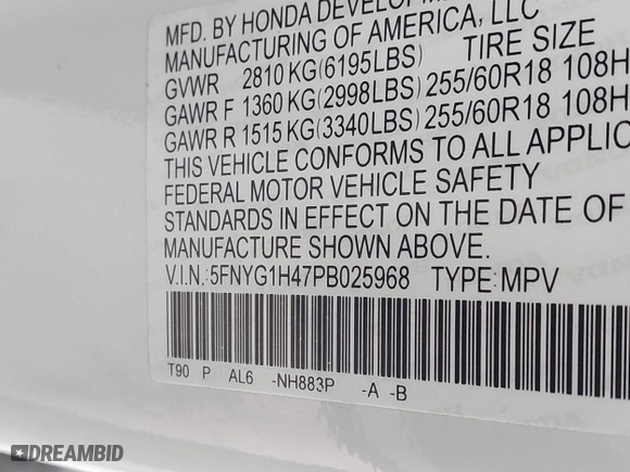 2023 Honda Pilot EX-L 8 Passenger with VIN 5FNYG1H47PB025968, listed as a IAAI auction lot 41707708 with 41,084 mi miles. Bid and sale history available at carsss.com. Image 9.