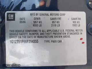 2006 Chevrolet Malibu LT w/0LT with VIN 1G1ZT51F66F294355, listed as a IAAI auction lot 41756746 with 1 mi miles. Bid and sale history available at carsss.com. Image 9.
