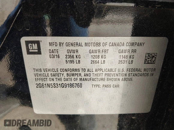 2016 Cadillac XTS Luxury Collection with VIN 2G61N5S31G9186760, listed as a IAAI auction lot 42390091 with 62,689 mi miles and . Bid and sale history available at DreamBid. Image 9.
