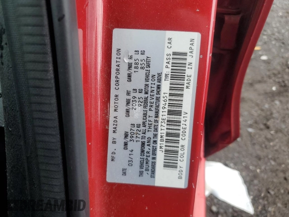 2014 Mazda 3 i SV with VIN JM1BM1T73E1194651, listed as a Copart auction lot 52598885 with 110,839 mi miles and Salvage Title. Bid and sale history available at DreamBid. Image 12.