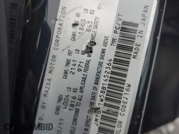 2011 Mazda 3 S Grand Touring with VIN JM1BL1W58B1452364, listed as a Copart auction lot 86174024 with 144,955 mi miles and Salvage Title. Bid and sale history available at DreamBid. Image 13.