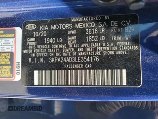 2020 Kia Rio S with VIN 3KPA24AD3LE354176, listed as a Copart auction lot 71248114 with 26,032 mi miles and Salvage Title. Bid and sale history available at DreamBid. Image 14.